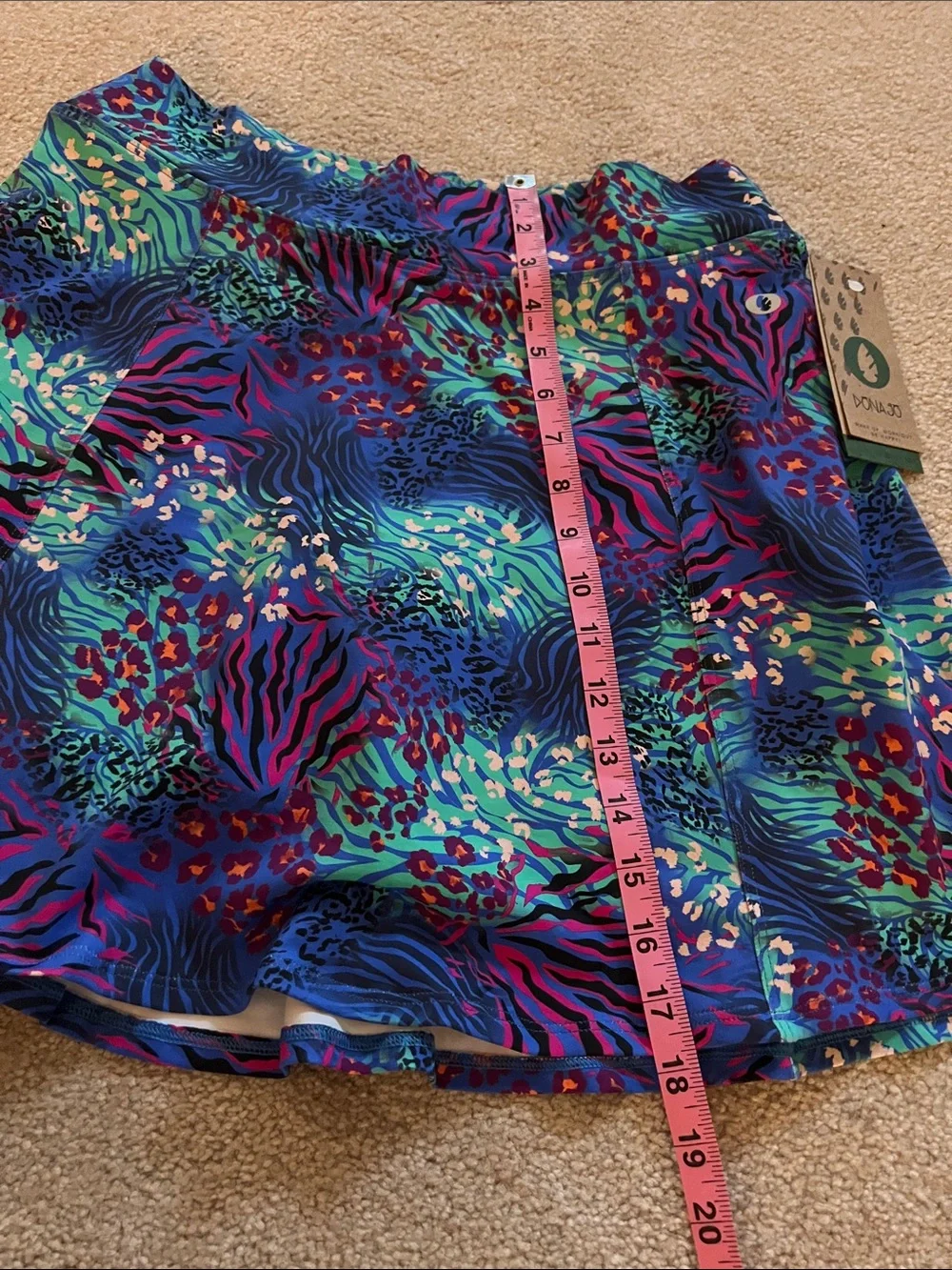 Dona Jo Blue Multi-Pattern Skort with Teal Accents, NWT, L